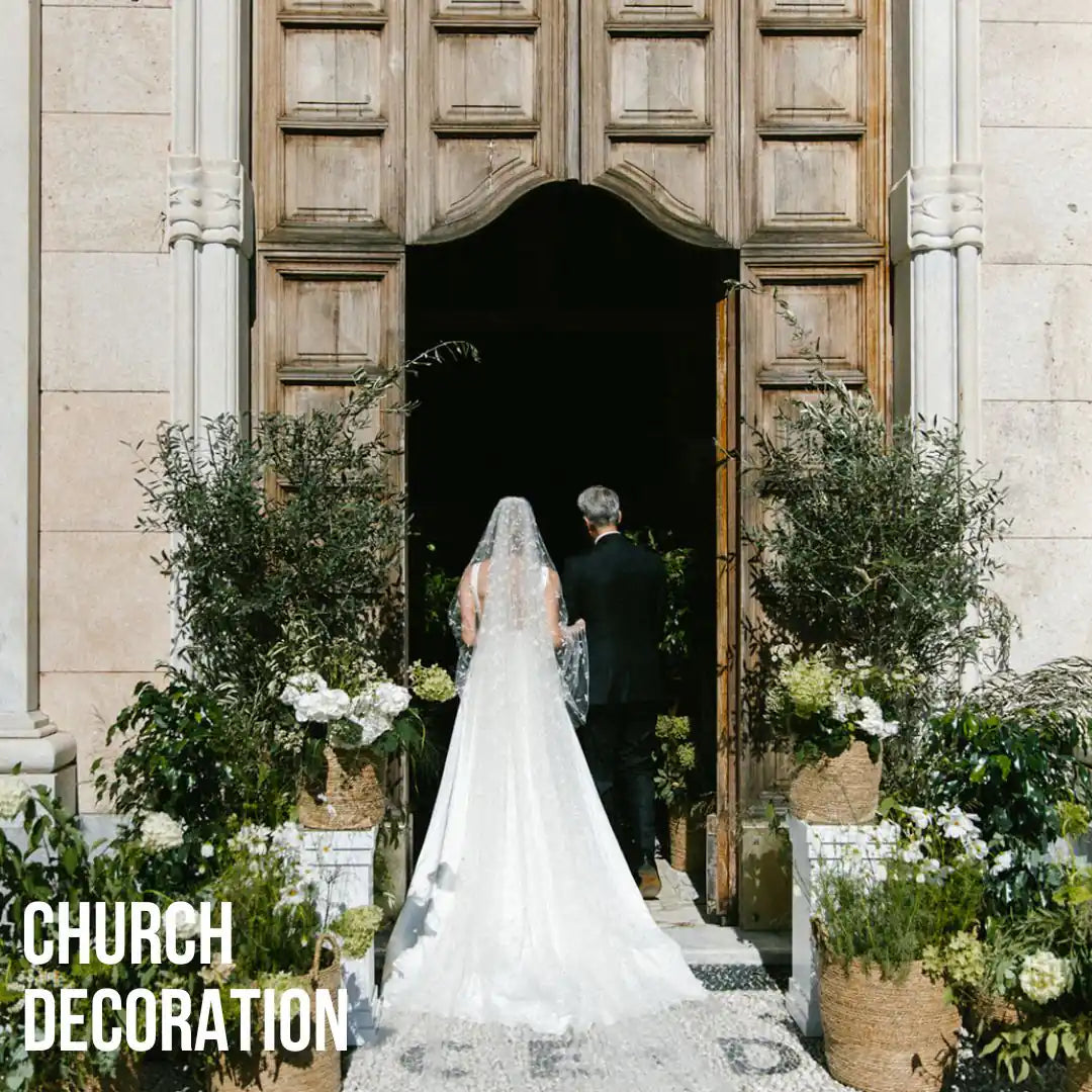 wedding church entrance with greenery
