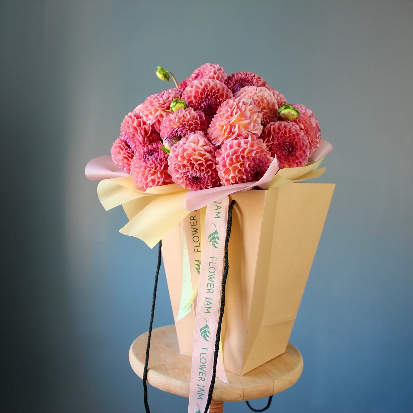 big bouquet of pink dahlias in genova