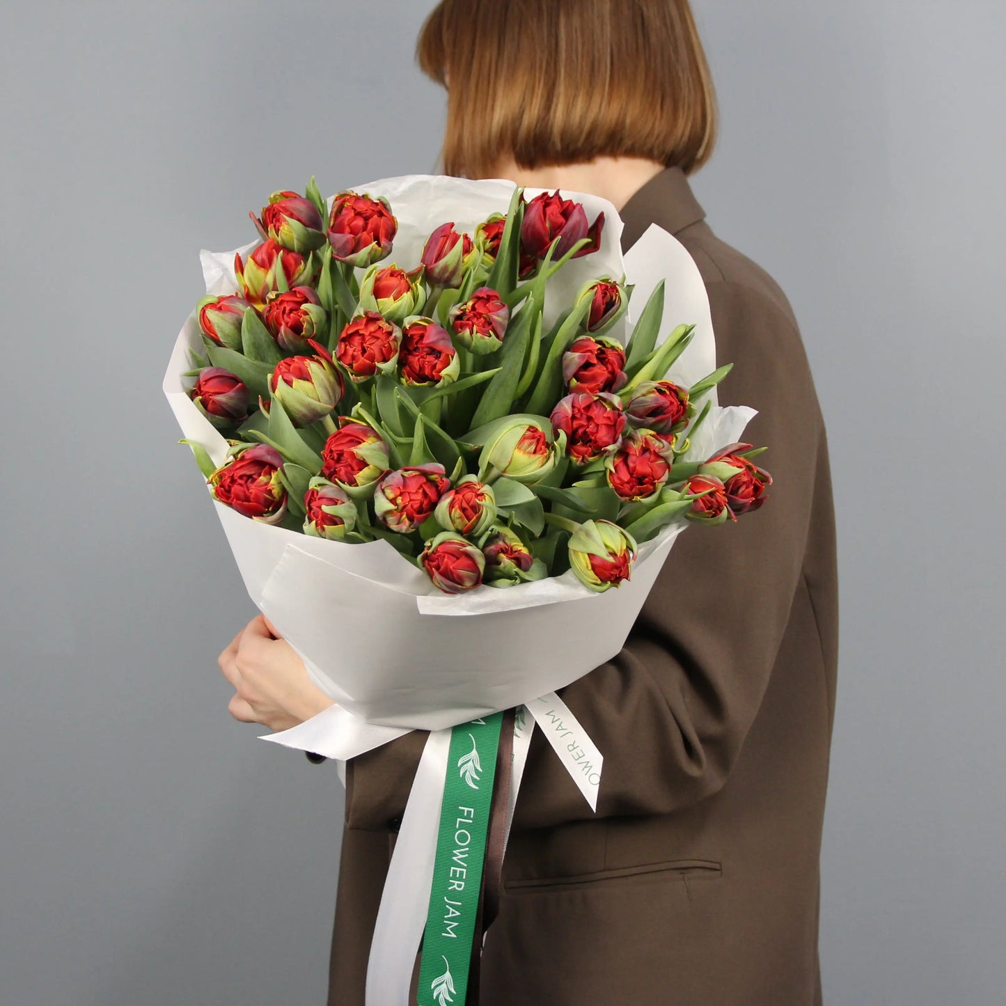 a bouquet of red princes tulips
