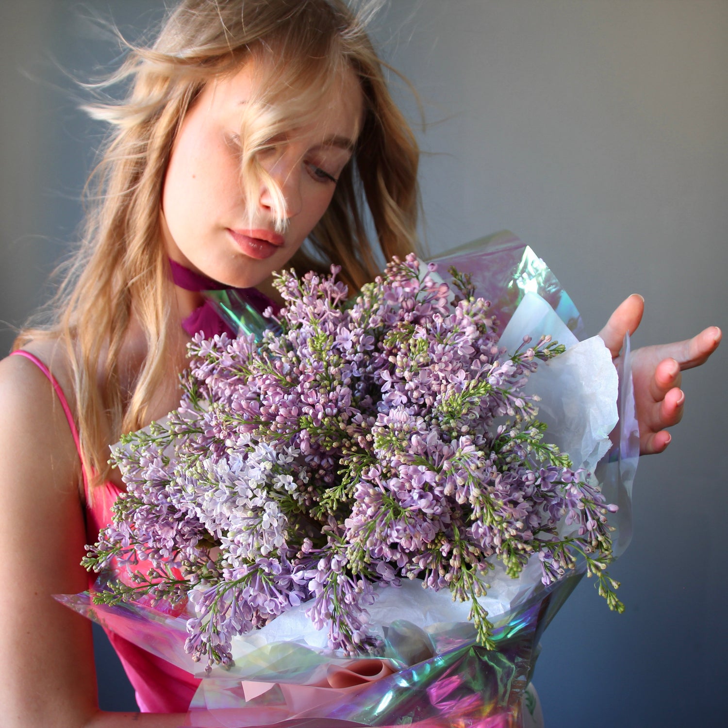 beautiful girl with flowers Bouquet of Flowers