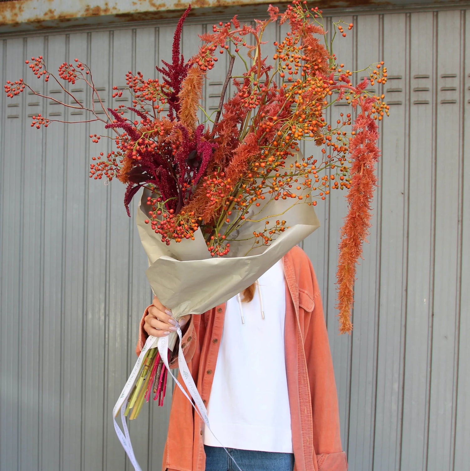 red and pink amaranthus bouquet