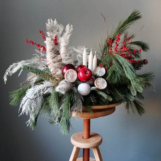red berries branches of blue spruce Christmas Composition