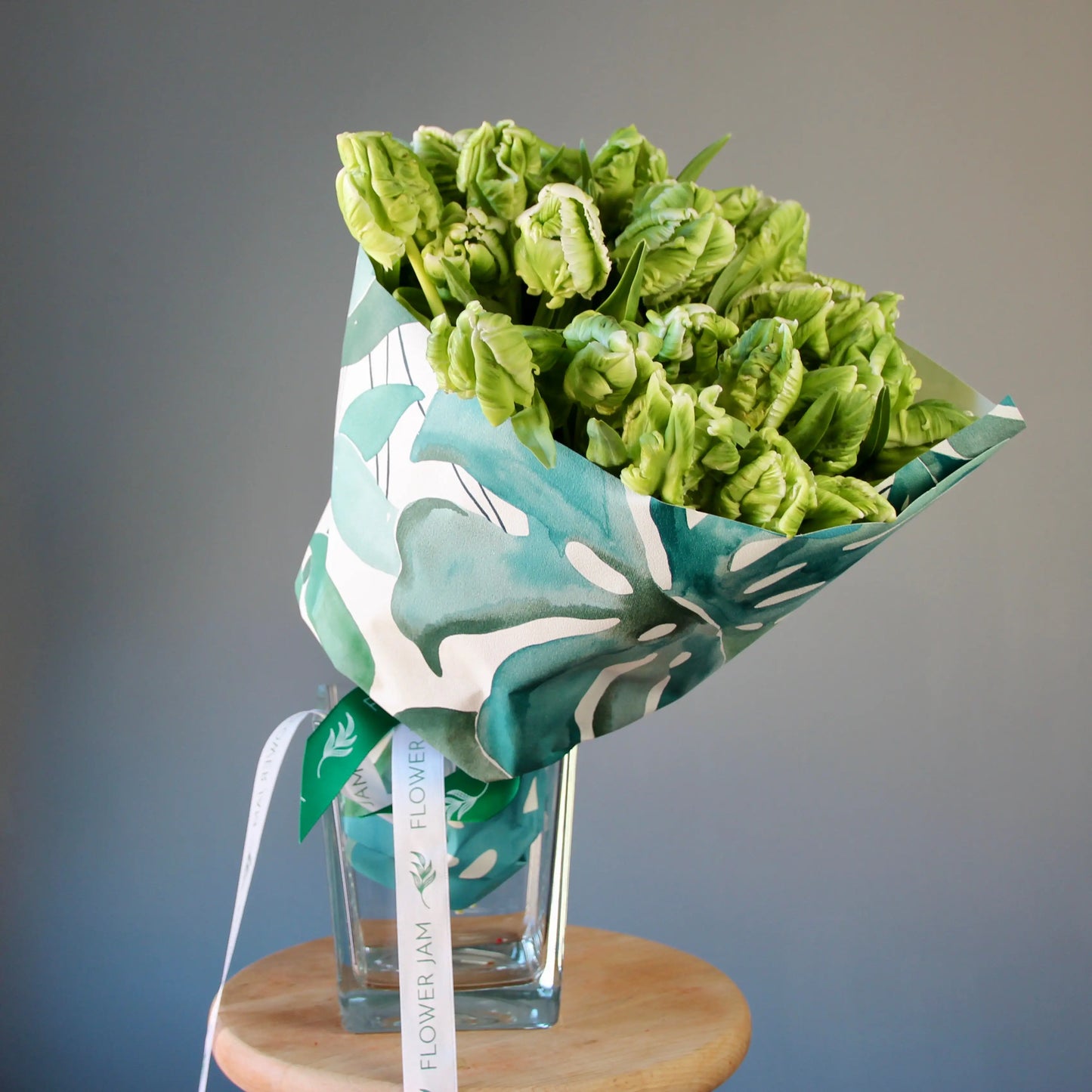 bouquet of green parrot tulips