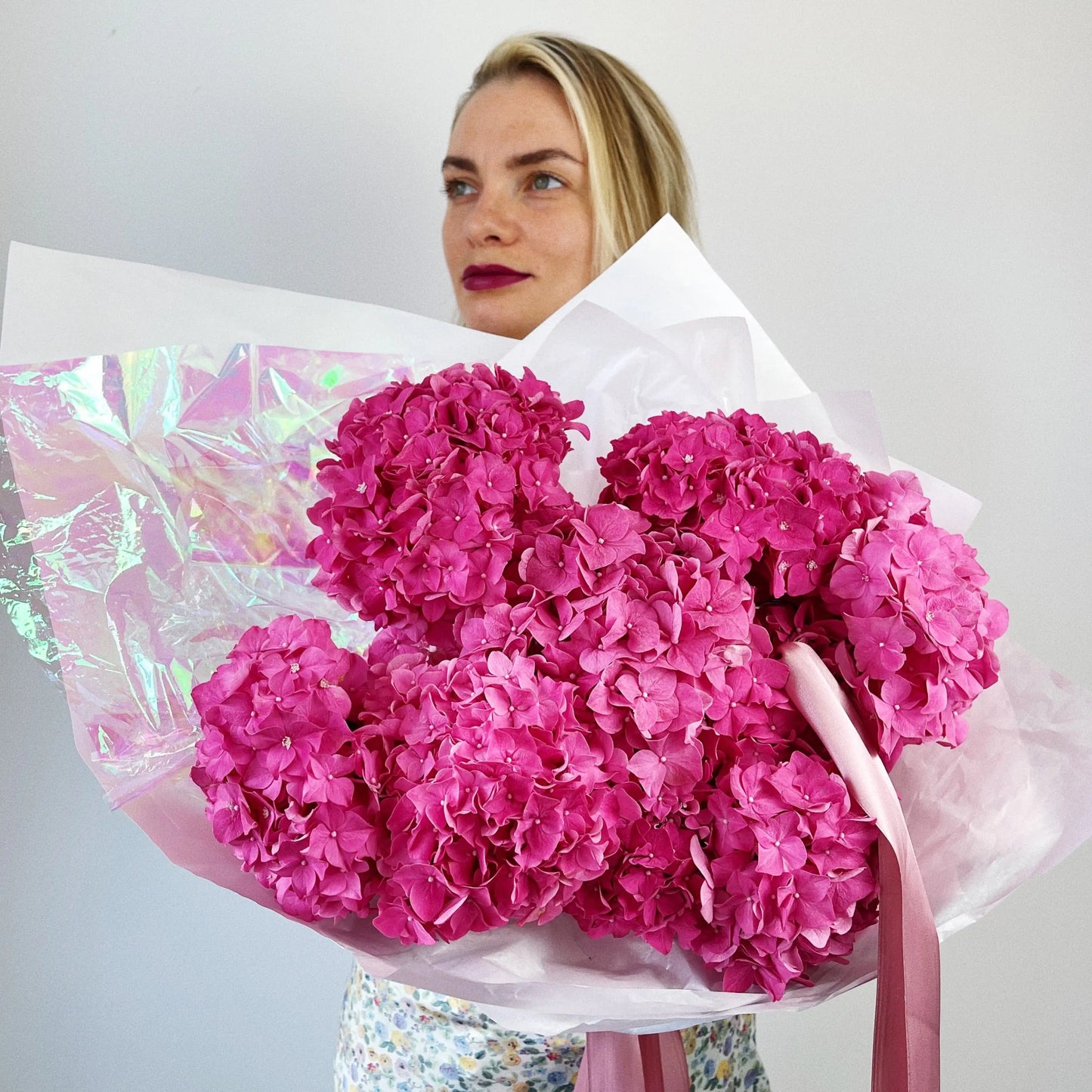 bunch of pink hydrangeas