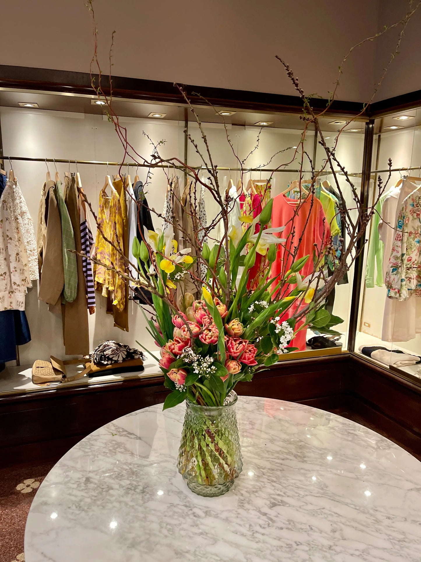 wedding flower arrangement inside a bouqtique