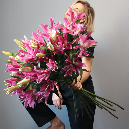 Pink lilias flowers with girl product_type