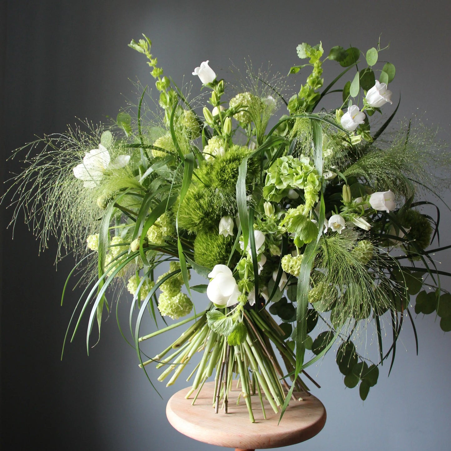 Bouquet of Viburnum, White and Sweet Peonies, Panicum grass, Green Trick, Talapsis and Campanula.