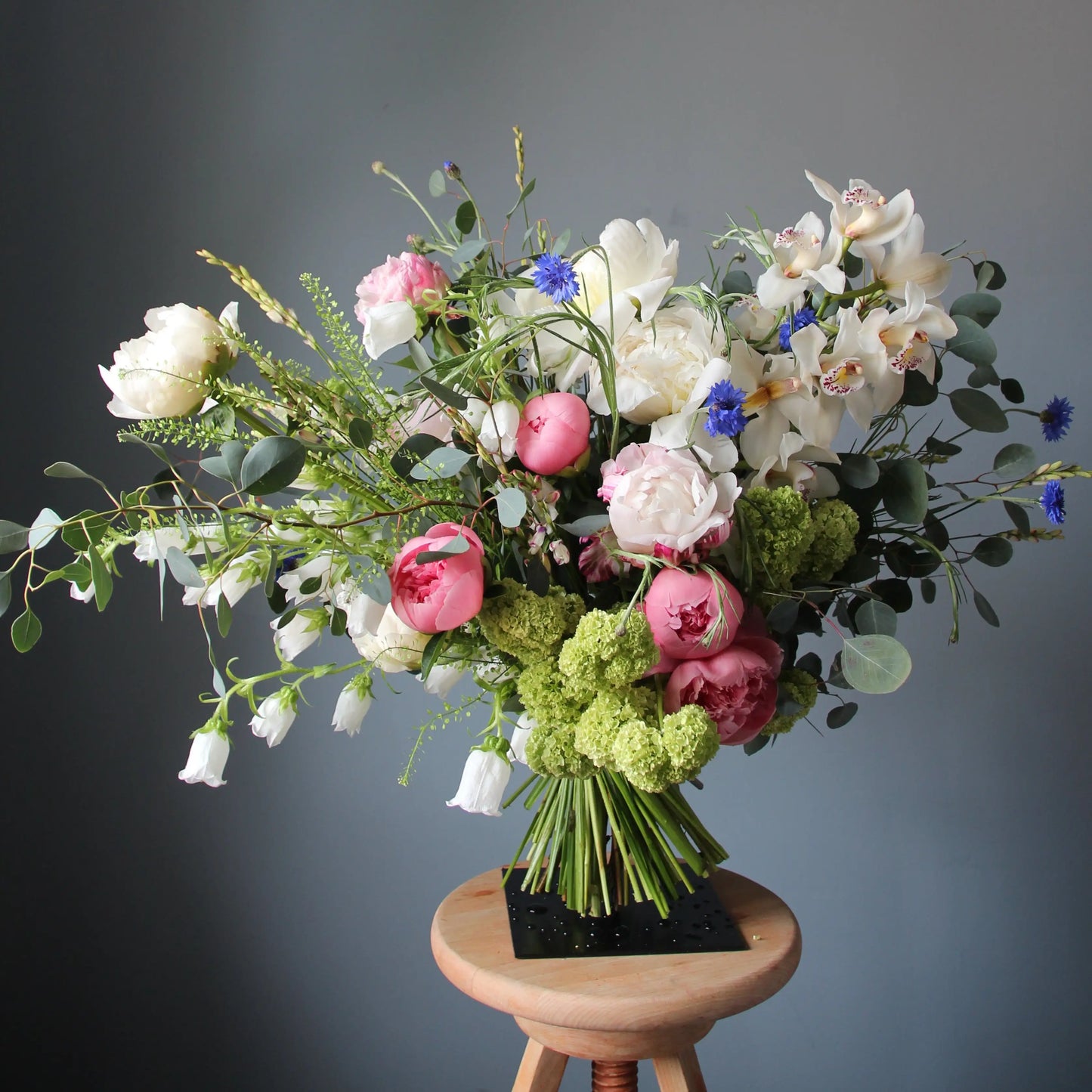 yacht bouquet of peonies, viburnum and eucaliptus
