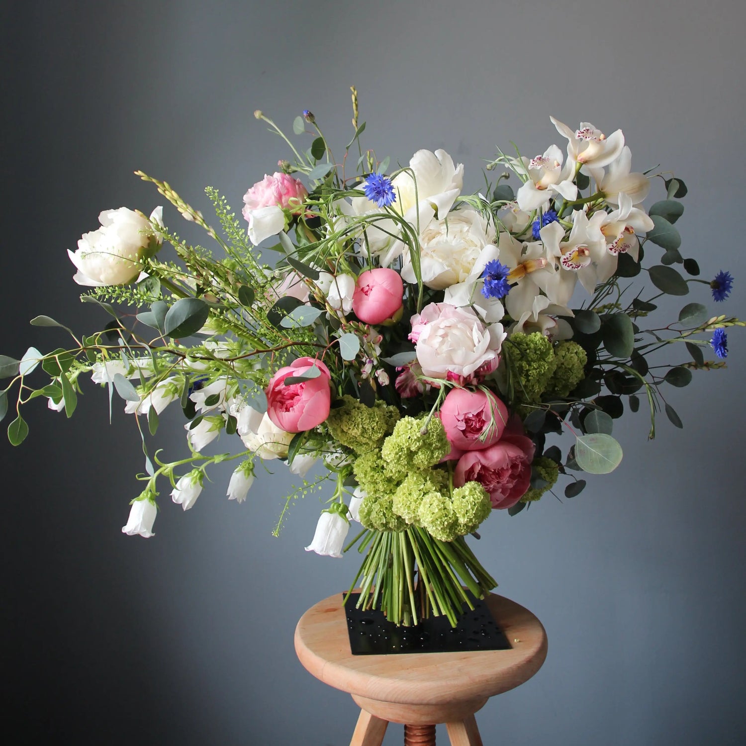 yacht bouquet of peonies, viburnum and eucaliptus