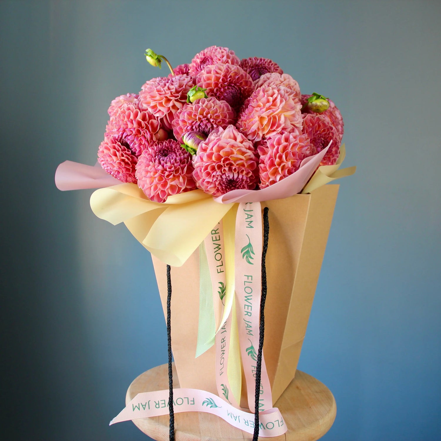 big bouquet of pink dahlias in genova