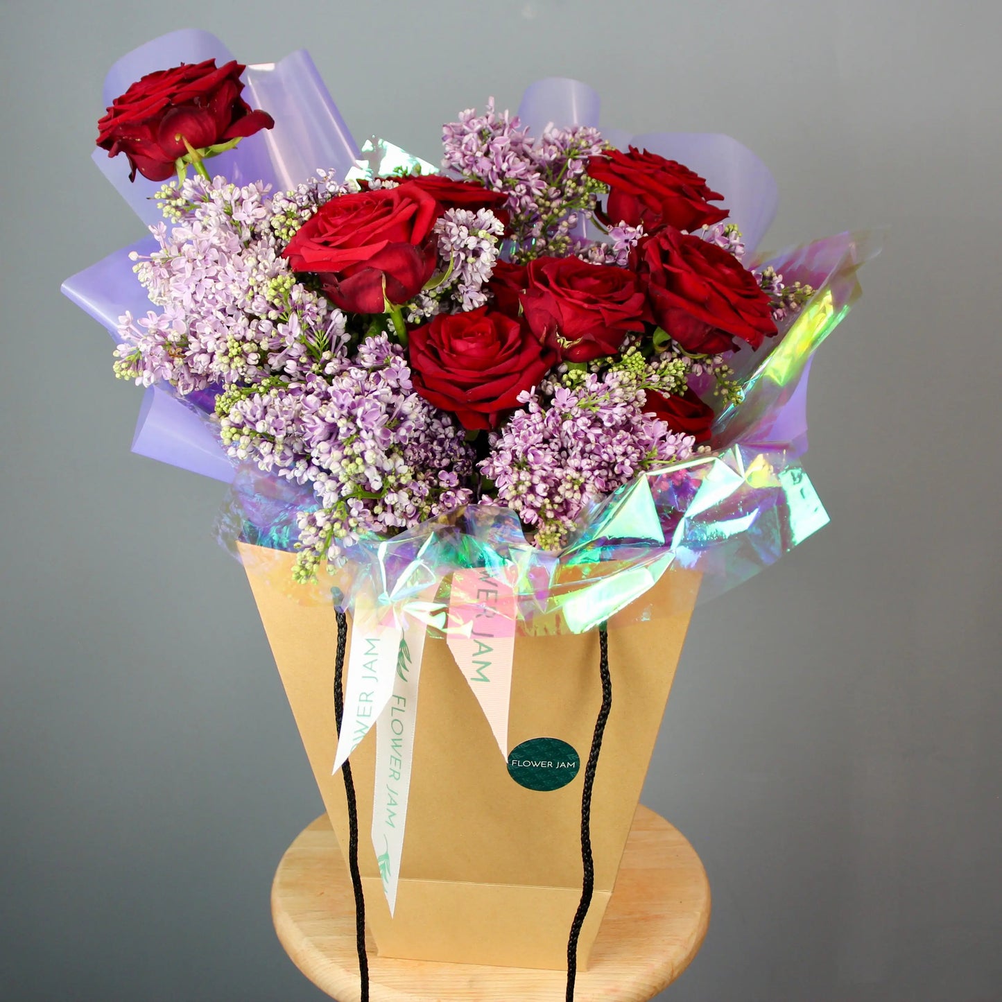 bouquet of red and violet flowers