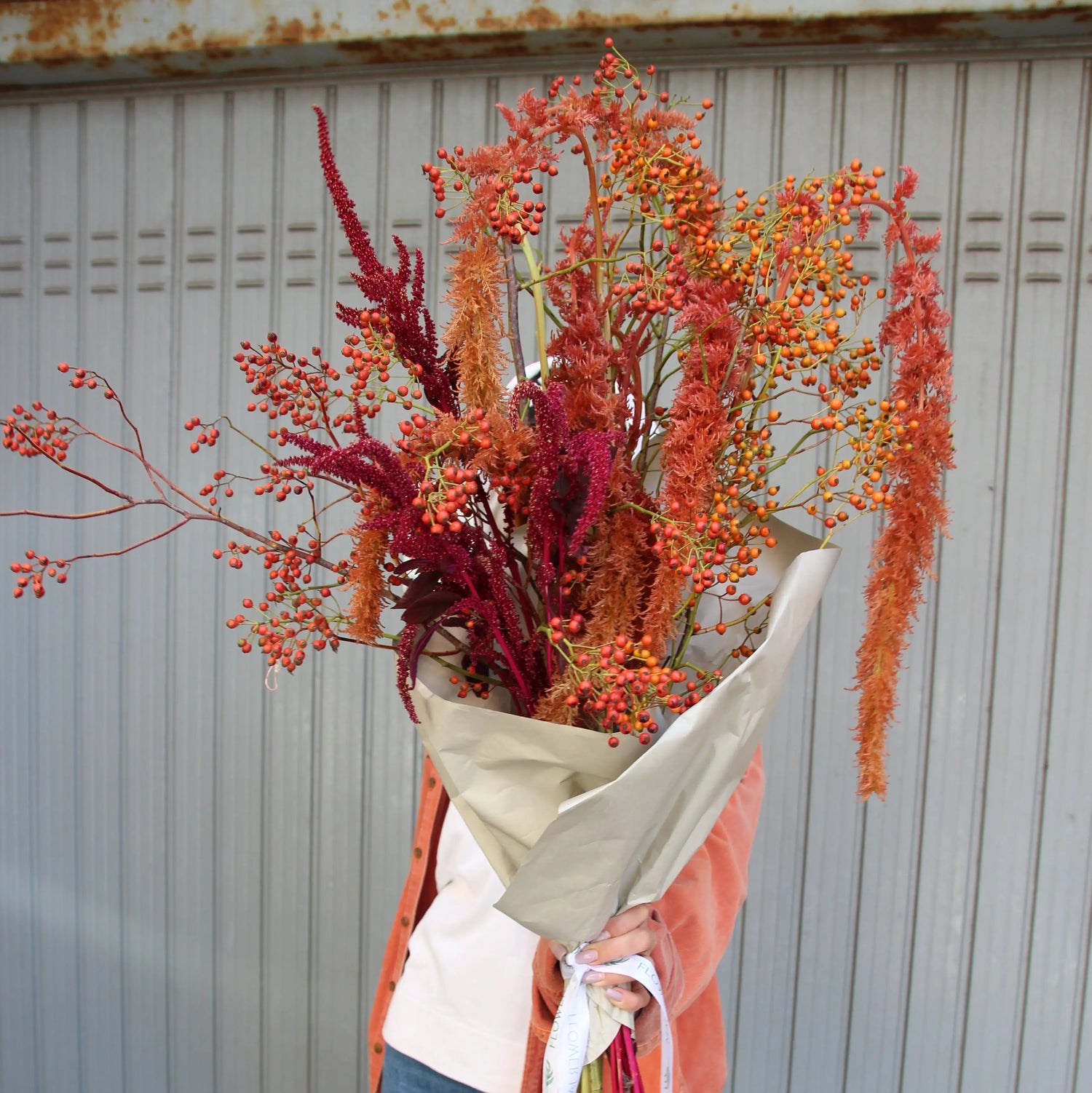 red and pink amaranthus bouquet
