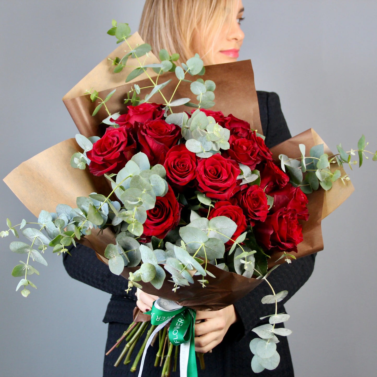 red roses and eucalipt 