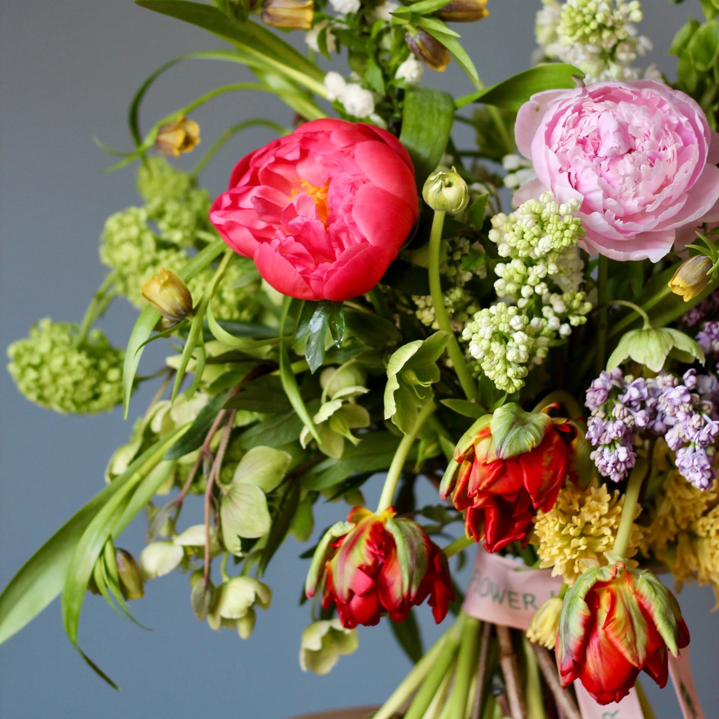 big bouquet with pink peonies