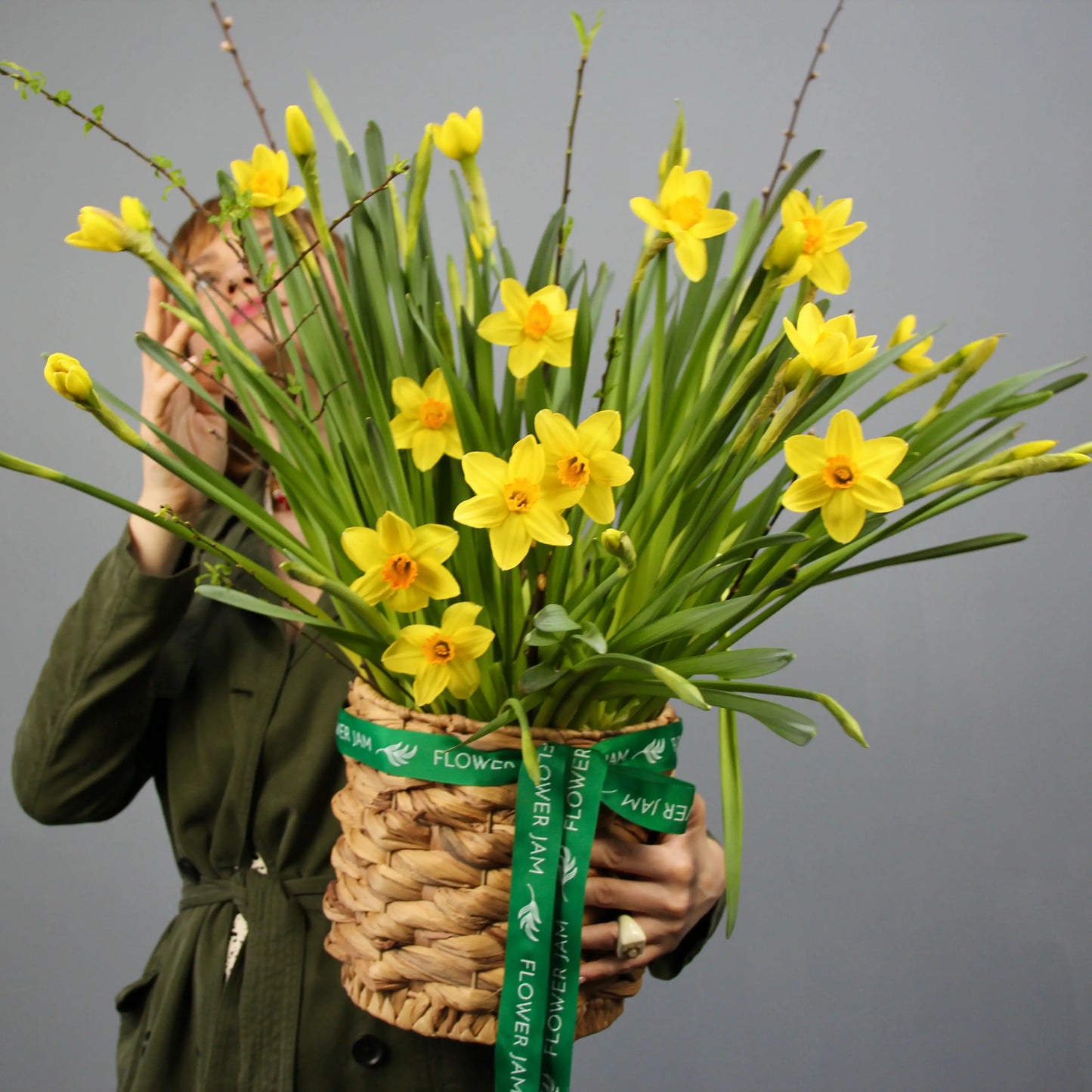 yellow daffodils in a basket