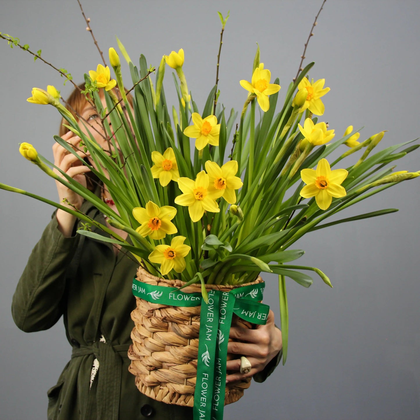 yellow daffodils in a basket